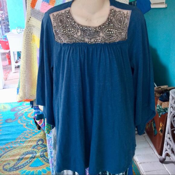 ANTHROPOLOGIE DELETTA BEADED FLOWY TOP XS - Picture 1 of 9